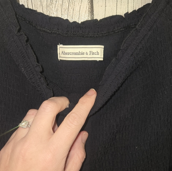 Abercrombie & Fitch Smocked Button Front Black Off The Shoulder Dress- Size Xl - Picture 3 of 7